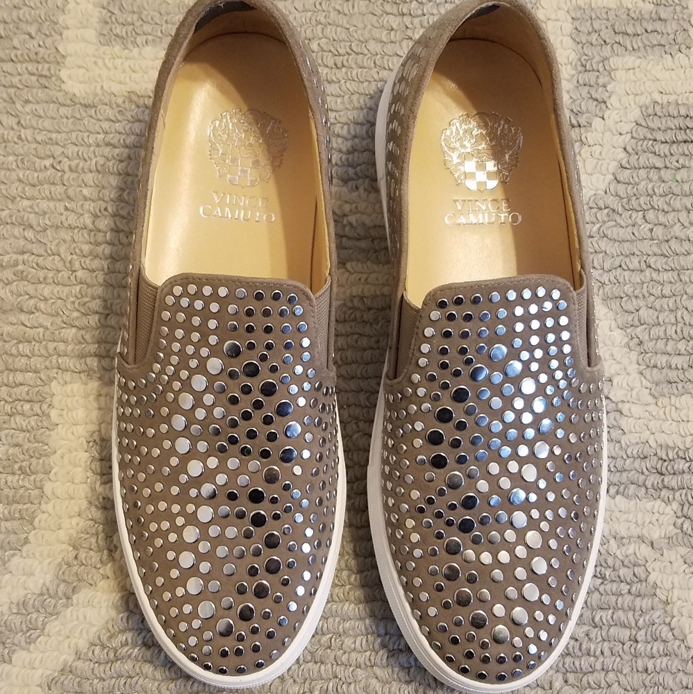 Vince Camuto tan Kindra studded slip on sneaker